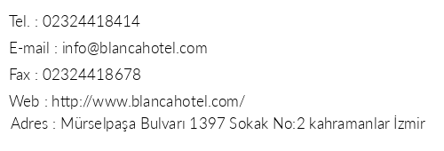 Blanca Hotel telefon numaralar, faks, e-mail, posta adresi ve iletiim bilgileri